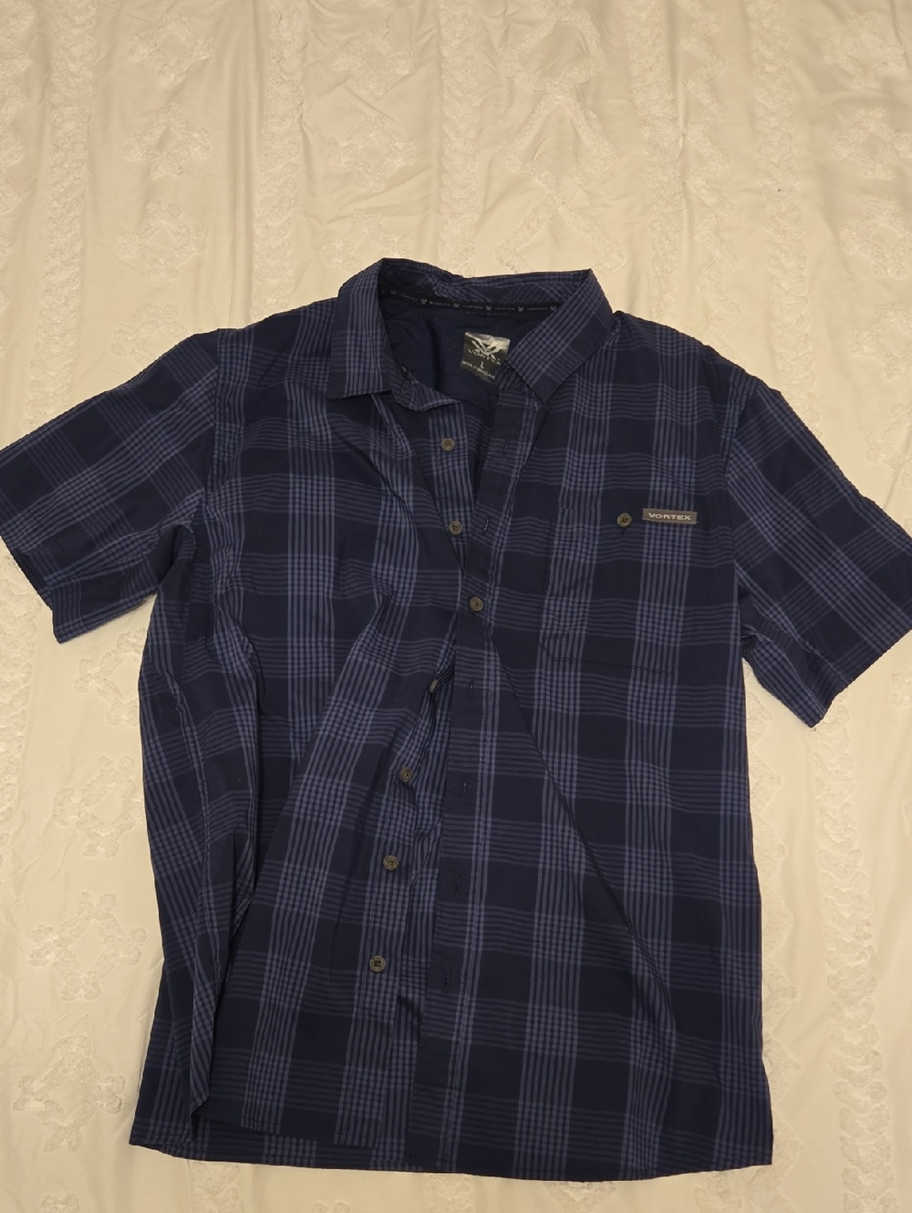 Vortex Short-Sleeve Navy Plaid Button-Up Shirt